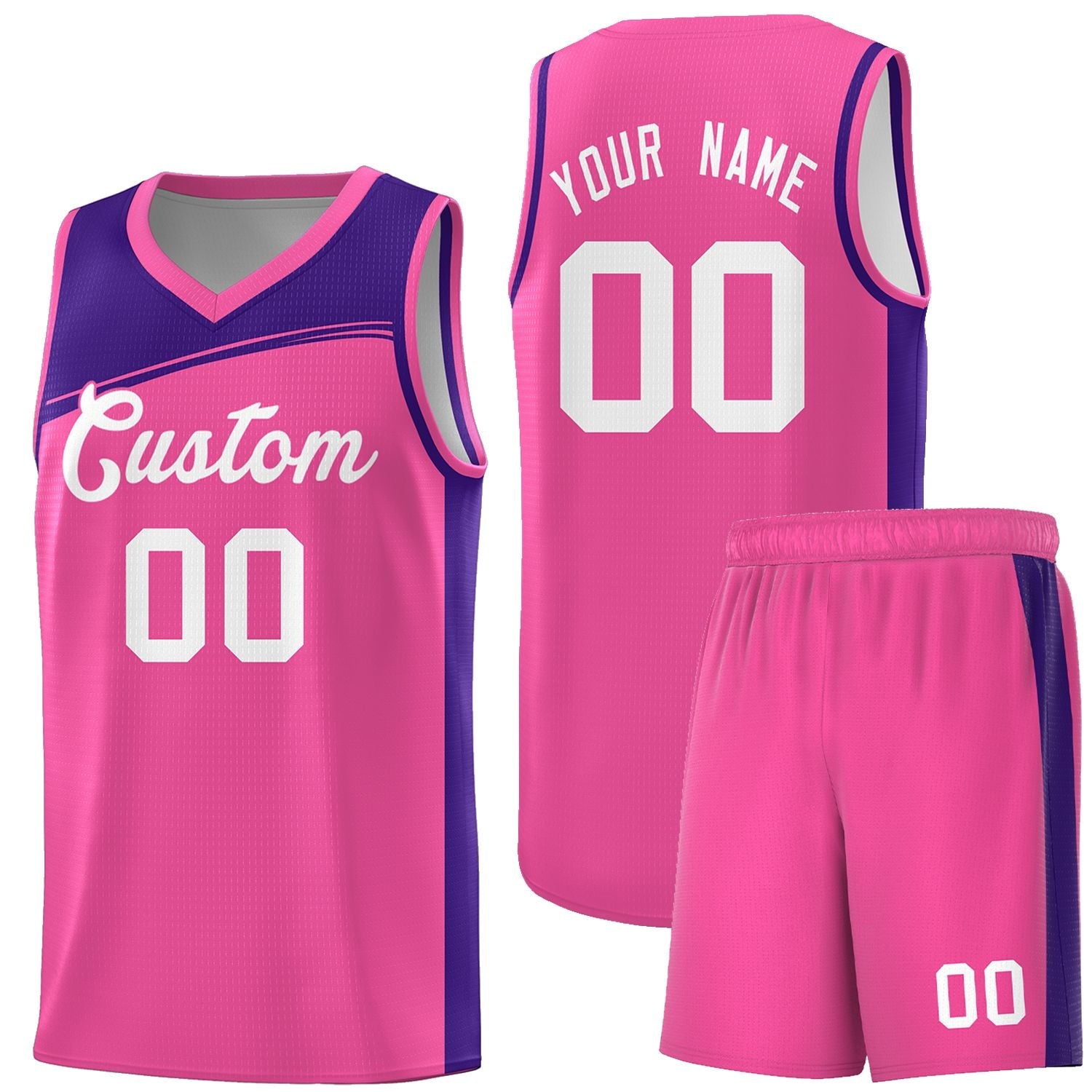 Custom Pink Purple-White Color Block Sports Uniform Basketball Jersey