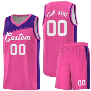 Custom Pink Purple-White Color Block Sports Uniform Basketball Jersey