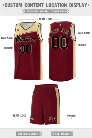 Custom Crimson Khaki-Black Color Block Sports Uniform Basketball Jersey