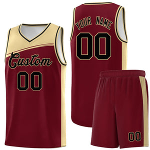 Custom Crimson Khaki-Black Color Block Sports Uniform Basketball Jersey