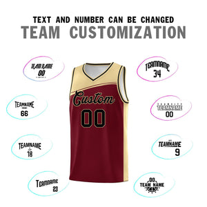 Custom Crimson Khaki-Black Color Block Sports Uniform Basketball Jersey