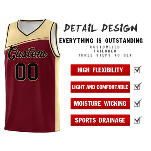 Custom Crimson Khaki-Black Color Block Sports Uniform Basketball Jersey