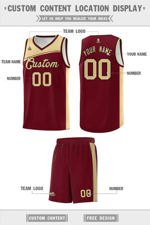 Custom Crimson Khaki Color Block Sports Uniform Basketball Jersey