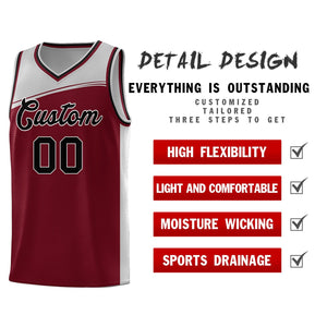 Custom Crimson Gray-Black Color Block Sports Uniform Basketball Jersey