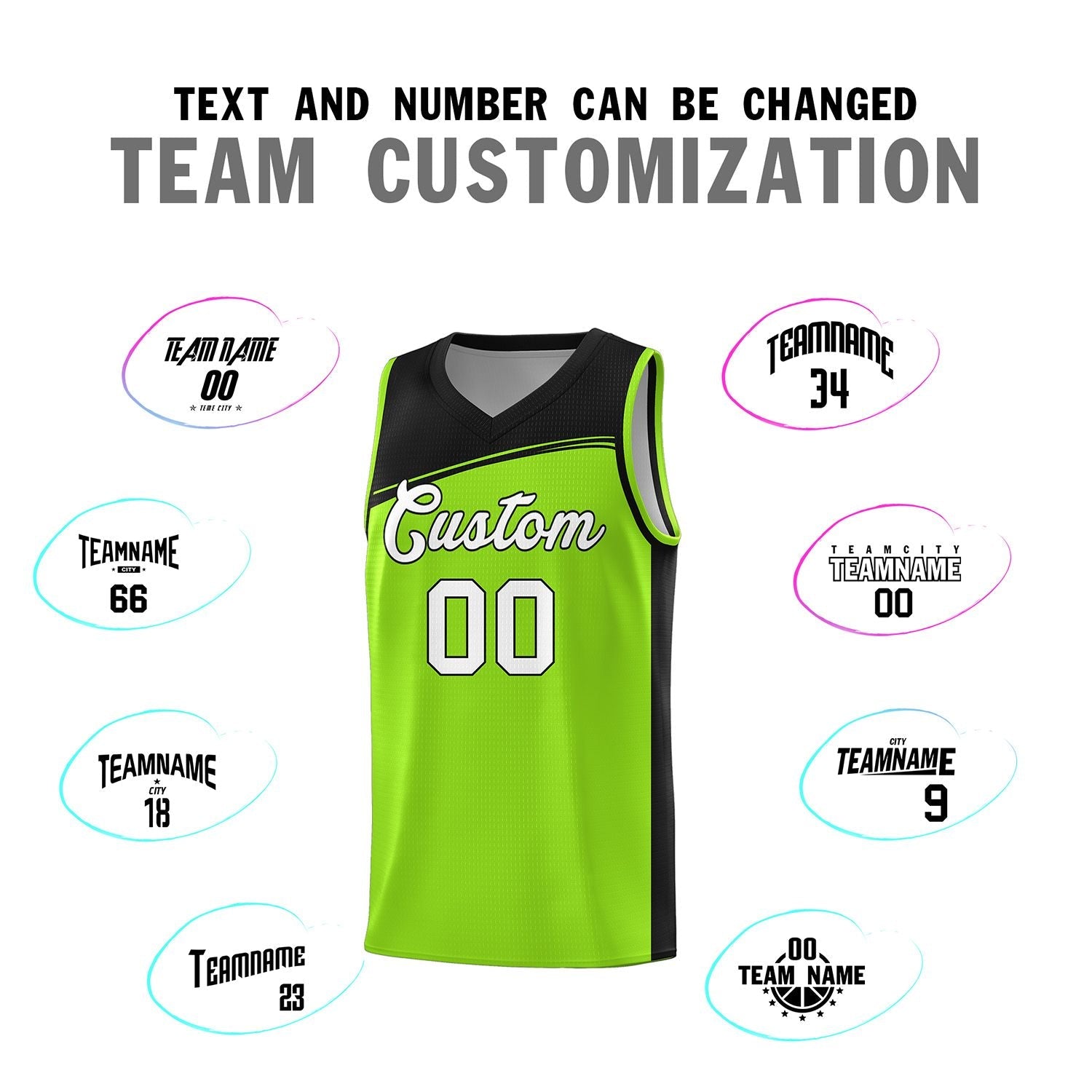 Custom Neon Green Black-White Color Block Sports Uniform Basketball Jersey