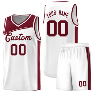 Custom White Crimson Color Block Sports Uniform Basketball Jersey