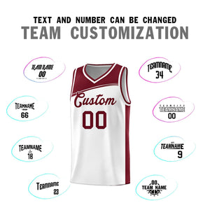 Custom White Crimson Color Block Sports Uniform Basketball Jersey