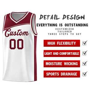 Custom White Crimson Color Block Sports Uniform Basketball Jersey