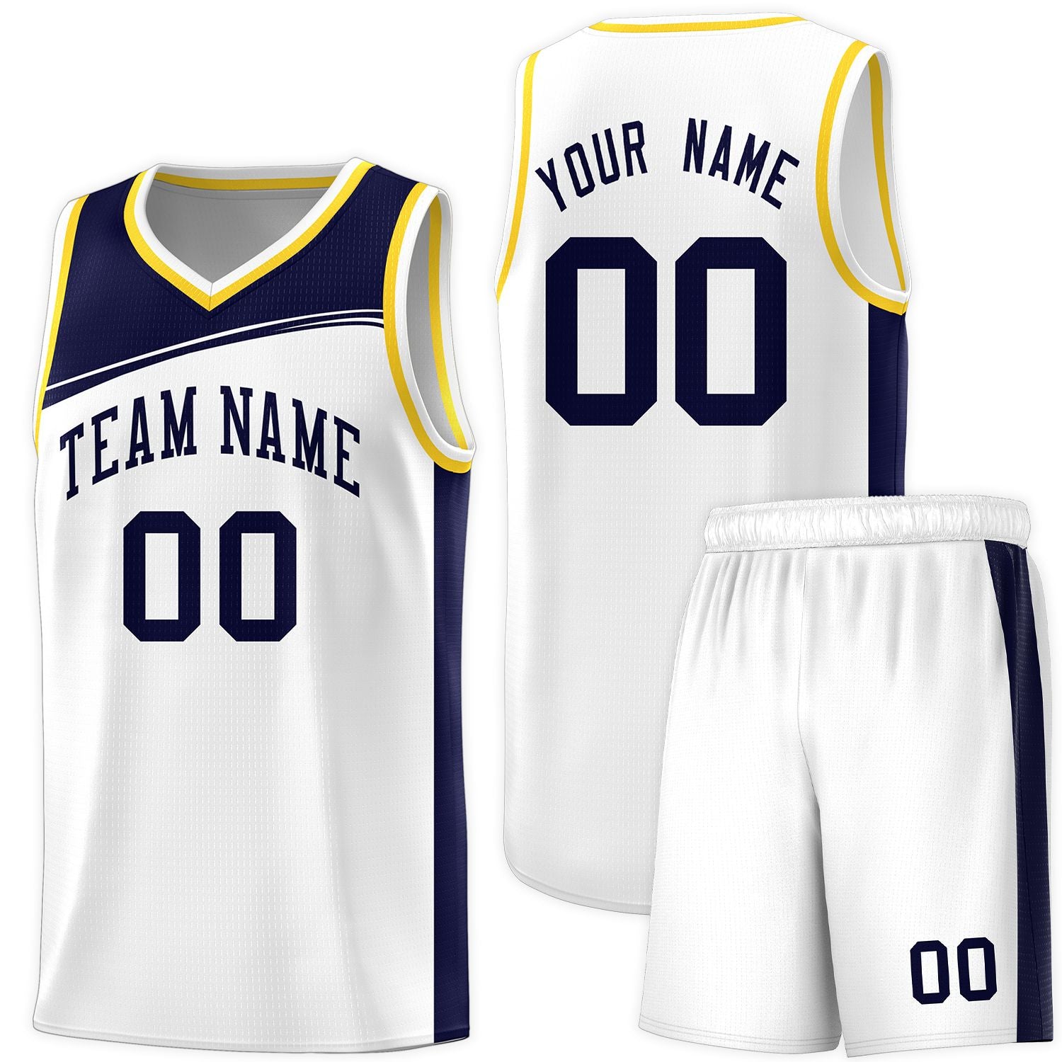 Custom White Navy-Black Color Block Sports Uniform Basketball Jersey