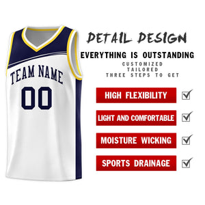 Custom White Navy-Black Color Block Sports Uniform Basketball Jersey