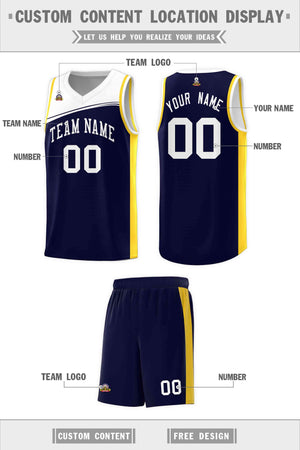 Custom Navy White Color Block Sports Uniform Basketball Jersey