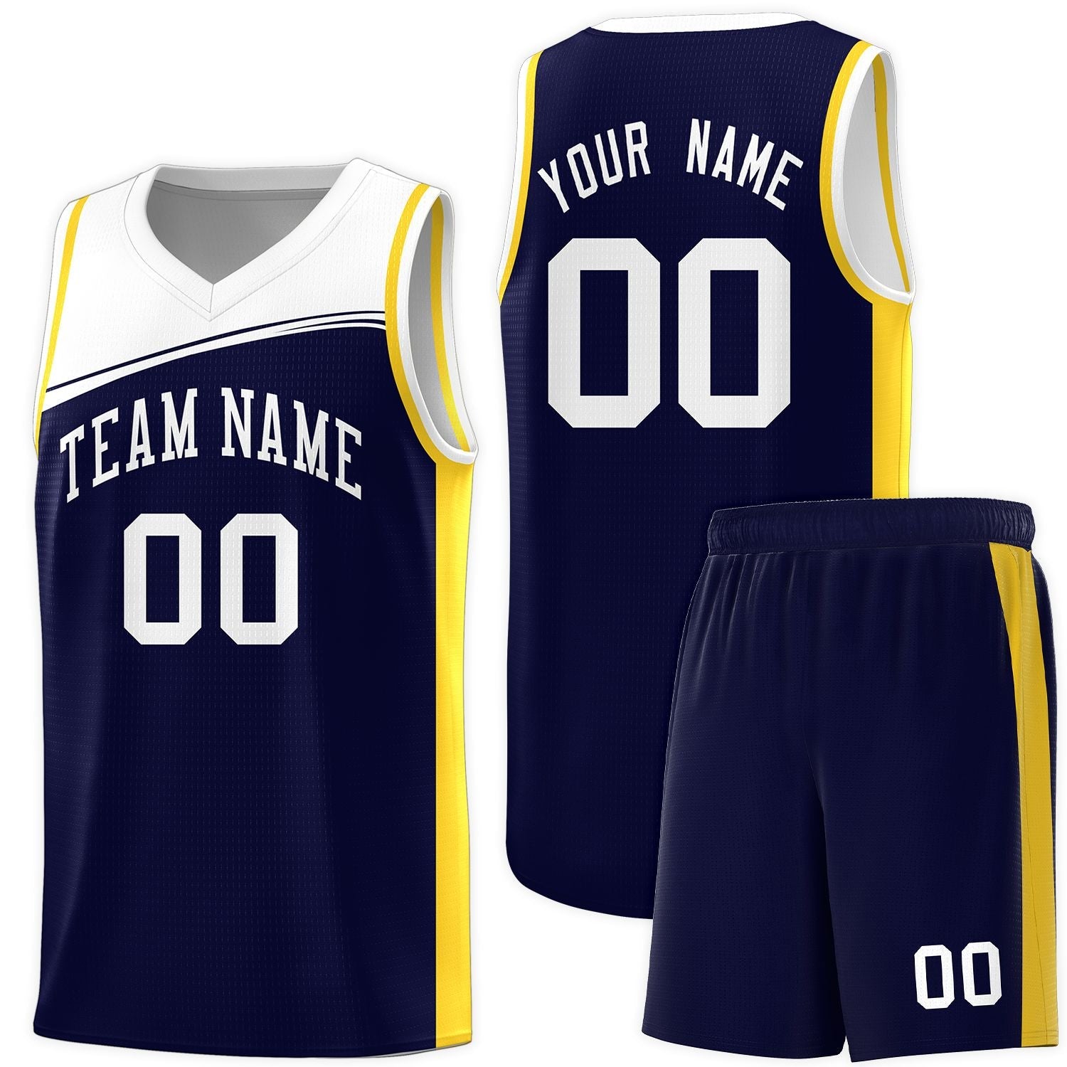 Custom Navy White Color Block Sports Uniform Basketball Jersey