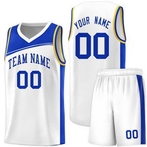 Custom White Royal Color Block Sports Uniform Basketball Jersey