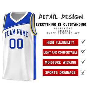 Custom White Royal Color Block Sports Uniform Basketball Jersey