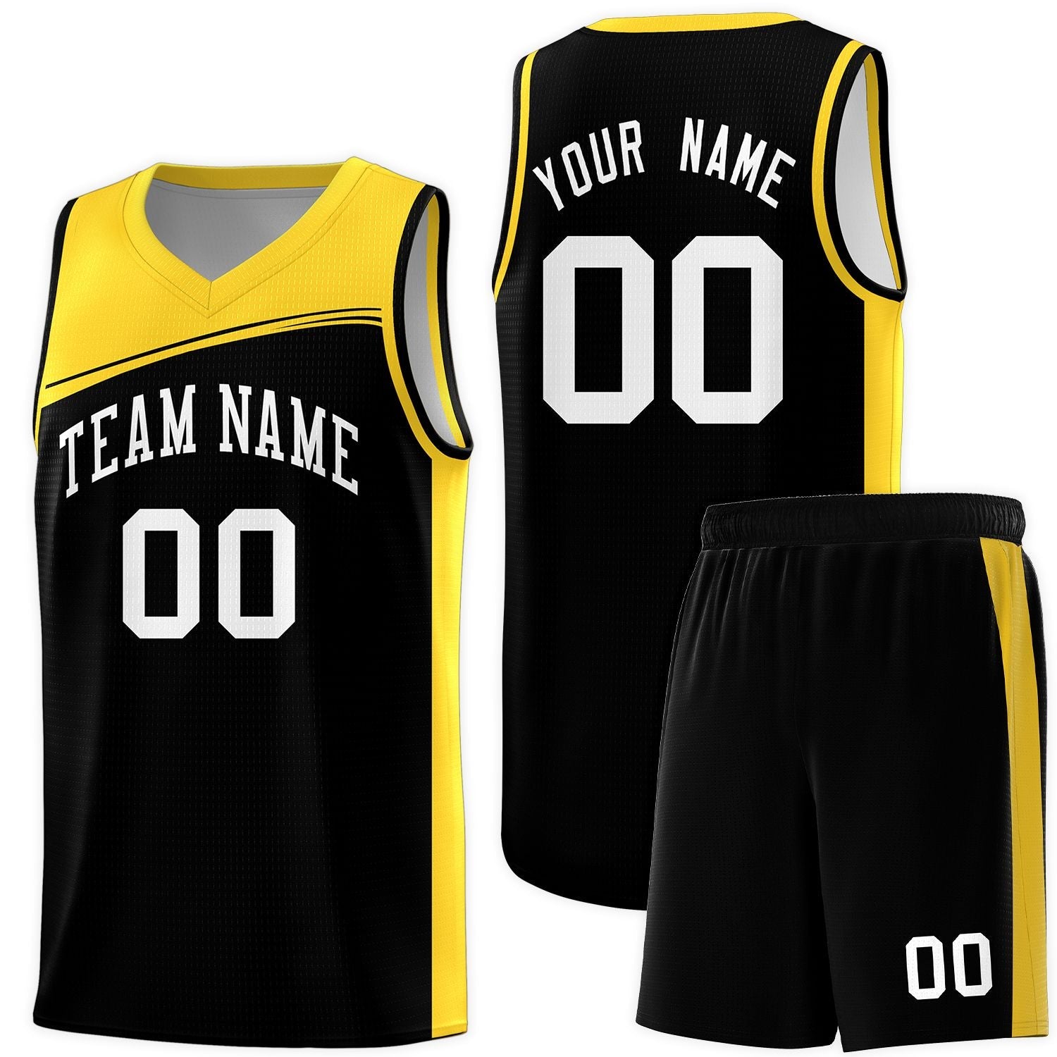 Custom Black Gold-White Color Block Sports Uniform Basketball Jersey