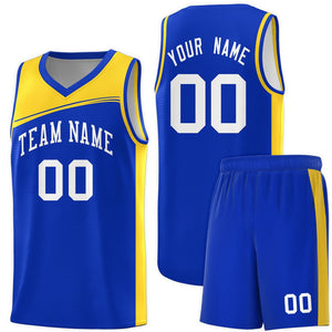 Custom Royal Gold-White Color Block Sports Uniform Basketball Jersey