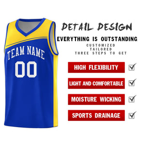 Custom Royal Gold-White Color Block Sports Uniform Basketball Jersey