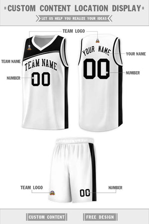 Custom White Black Color Block Sports Uniform Basketball Jersey