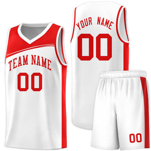 Custom White Red Color Block Sports Uniform Basketball Jersey