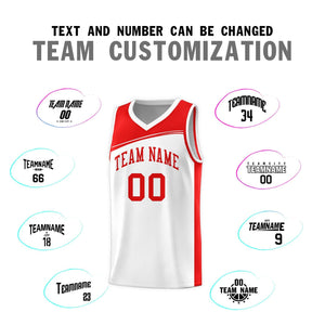 Custom White Red Color Block Sports Uniform Basketball Jersey