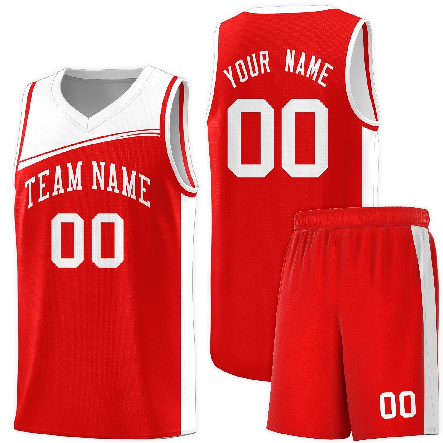 Custom Red White Color Block Sports Uniform Basketball Jersey