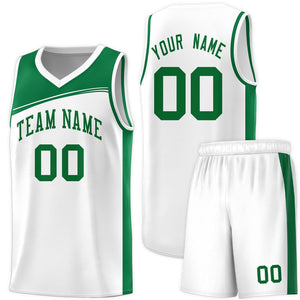 Custom White Kelly Green Color Block Sports Uniform Basketball Jersey