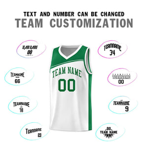 Custom White Kelly Green Color Block Sports Uniform Basketball Jersey