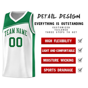 Custom White Kelly Green Color Block Sports Uniform Basketball Jersey