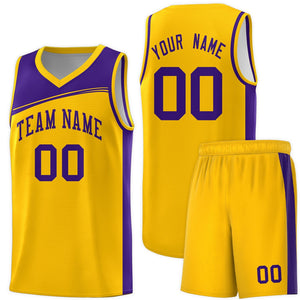 Custom Yellow Purple Color Block Sports Uniform Basketball Jersey