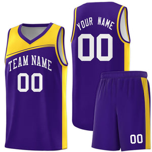 Custom Purple Yellow-White Color Block Sports Uniform Basketball Jersey