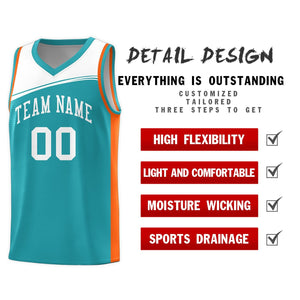 Custom Aqua White Color Block Sports Uniform Basketball Jersey