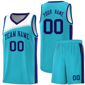 Custom Sky Blue White-Purple Color Block Sports Uniform Basketball Jersey