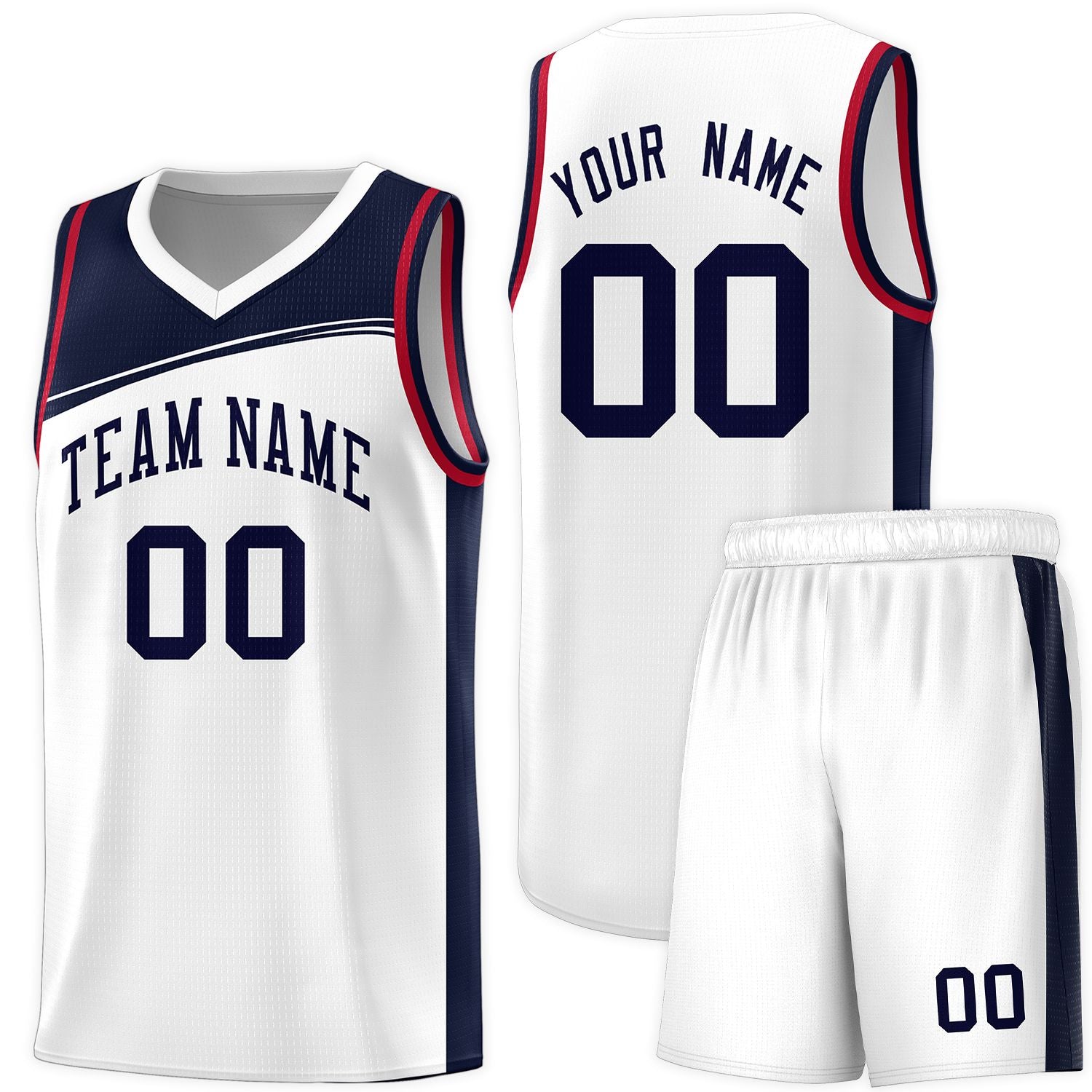 Custom White Navy Color Block Sports Uniform Basketball Jersey