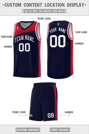 Custom Navy Red-White Color Block Sports Uniform Basketball Jersey