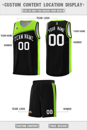 Custom Black Neon Green-White Color Block Sports Uniform Basketball Jersey