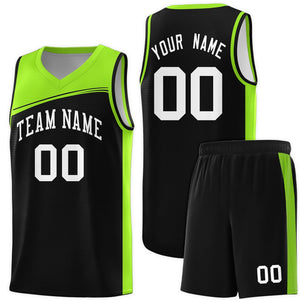 Custom Black Neon Green-White Color Block Sports Uniform Basketball Jersey