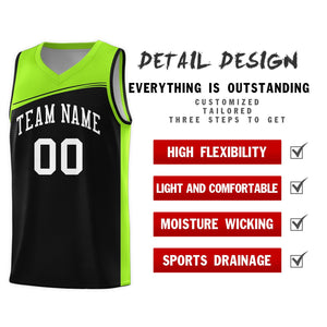 Custom Black Neon Green-White Color Block Sports Uniform Basketball Jersey