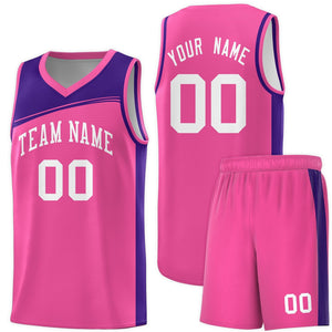 Custom Pink Purple-White Color Block Sports Uniform Basketball Jersey