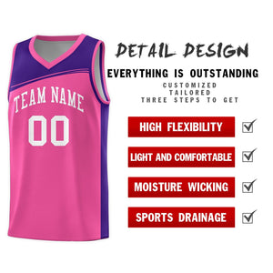 Custom Pink Purple-White Color Block Sports Uniform Basketball Jersey