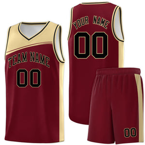 Custom Crimson Khaki-Black Color Block Sports Uniform Basketball Jersey