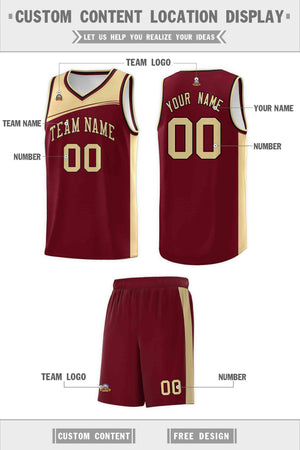 Custom Crimson Khaki Color Block Sports Uniform Basketball Jersey