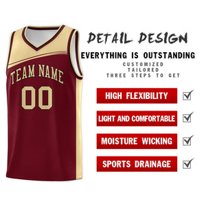 Custom Crimson Khaki Color Block Sports Uniform Basketball Jersey