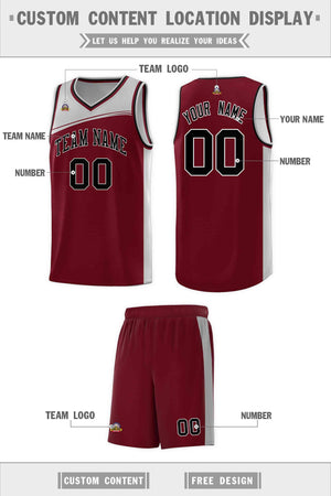 Custom Crimson Gray-Black Color Block Sports Uniform Basketball Jersey