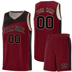 Custom Crimson Black Color Block Sports Uniform Basketball Jersey