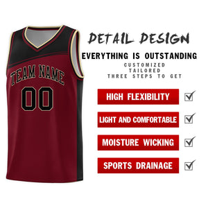 Custom Crimson Black Color Block Sports Uniform Basketball Jersey