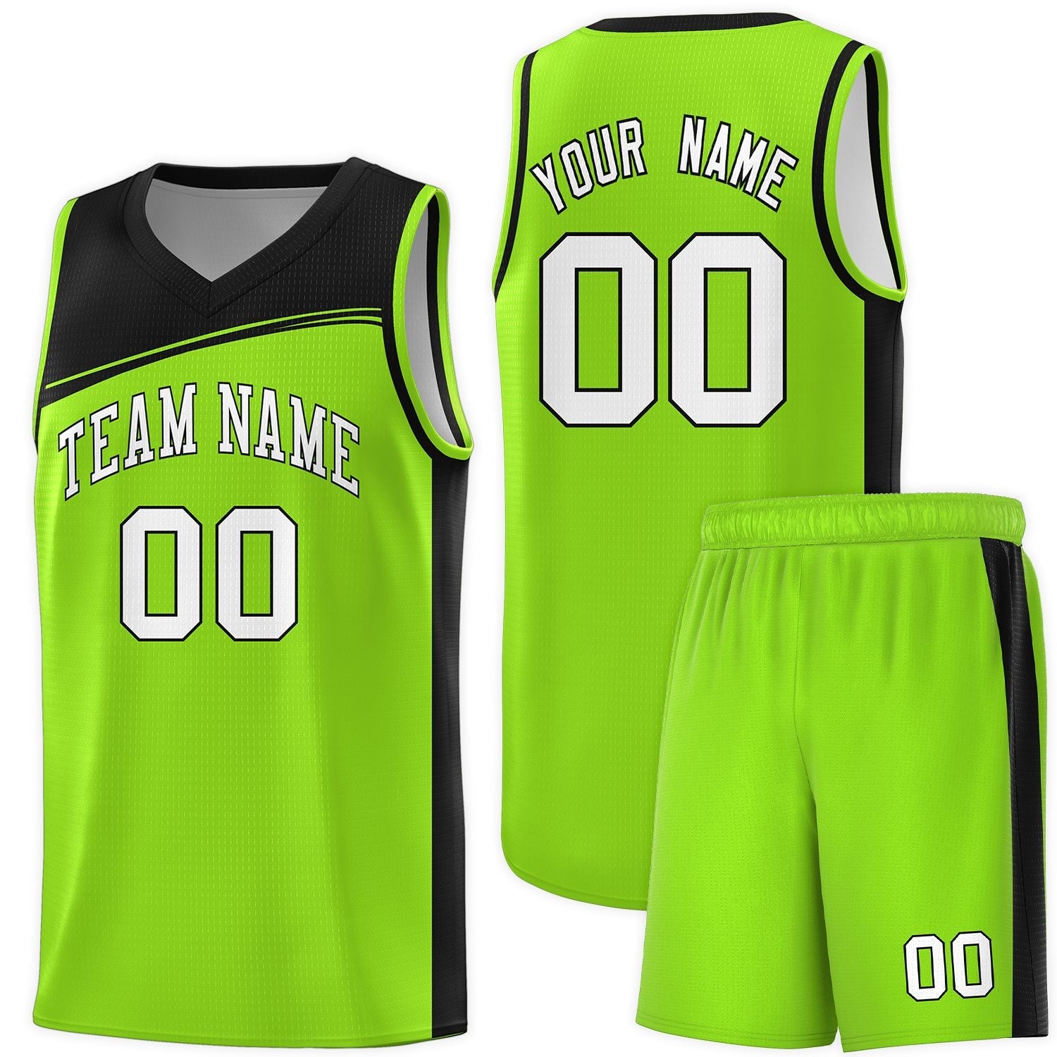 Custom Neon Green Black-White Color Block Sports Uniform Basketball Jersey