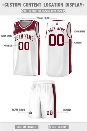 Custom White Crimson Color Block Sports Uniform Basketball Jersey