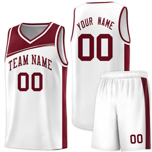 Custom White Crimson Color Block Sports Uniform Basketball Jersey