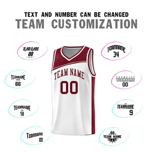 Custom White Crimson Color Block Sports Uniform Basketball Jersey