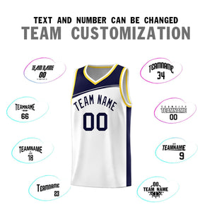 Custom White Navy-Black Color Block Sports Uniform Basketball Jersey